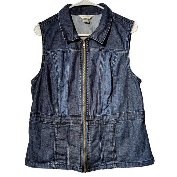 Christopher & Banks Denim Zip Front Collar Elastic Back Insert Vest Womens' Sz M - Picture 1 of 9